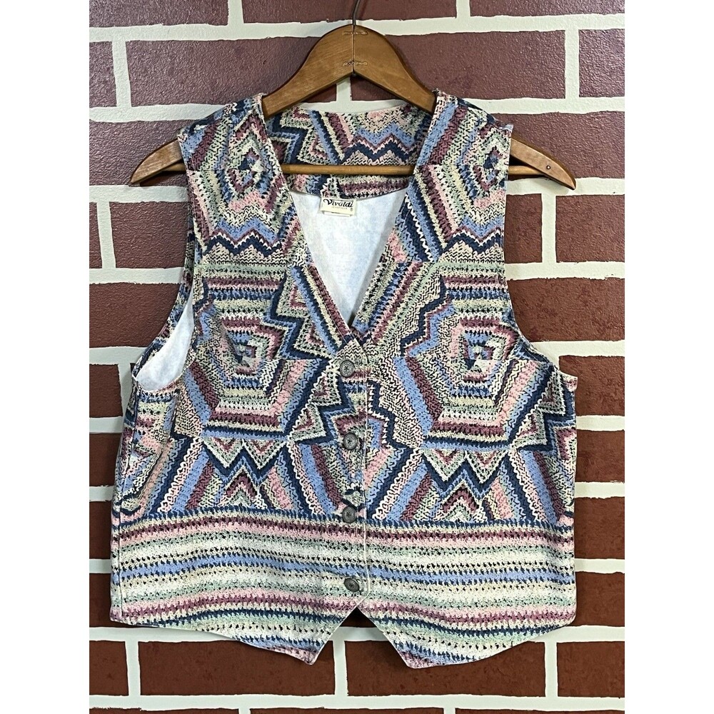 Vintage Vivaldi Jeanswear Vest Medium Aztec  Southwestern Geometric Multicolor